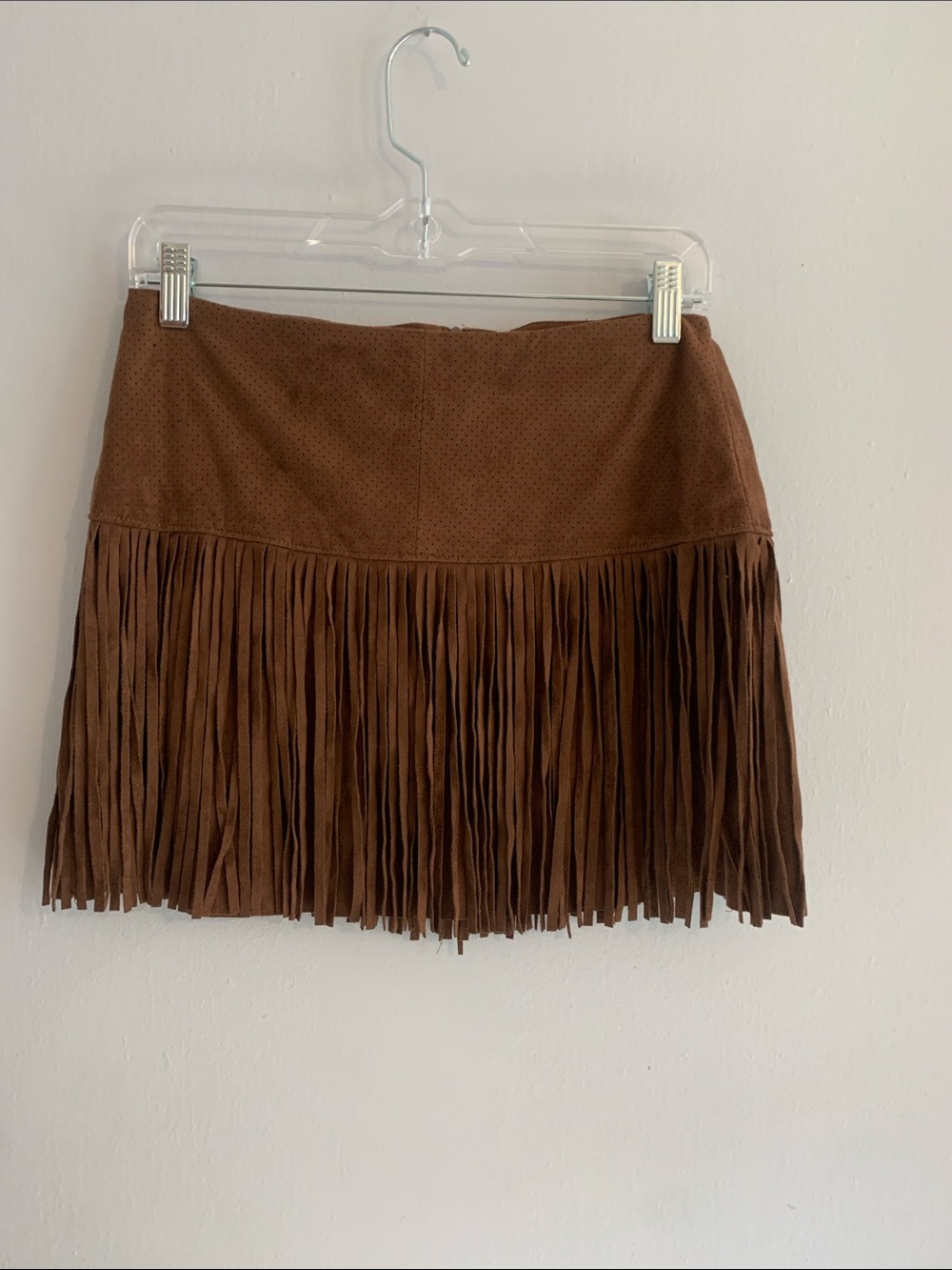 AMERICAN RAG Brown Suede Fringe Mini Skirt